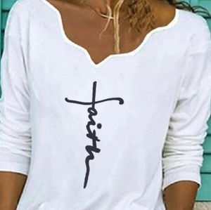 Print Letter V-Neck Long Sleeves Casual Blouse